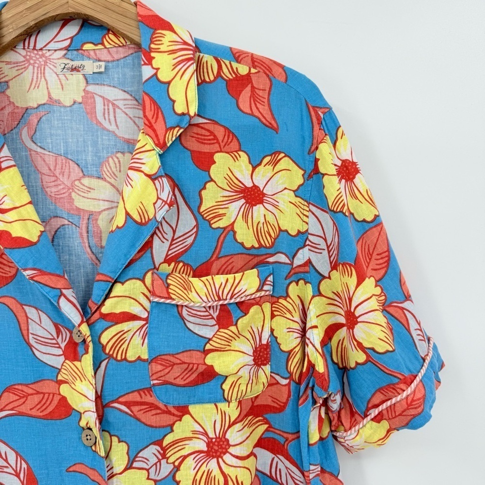 Faherty Hawaiian Shirt SDH X Max Top L.A. Floral Button Up Linen Size 3 Large - Picture 8 of 14